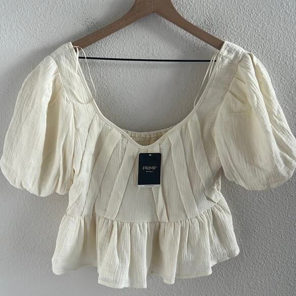 Lena Tops - NWT Lena Boutique Ivory Boho Gauzy Cotton Layered Top Feminine Romantic Medium